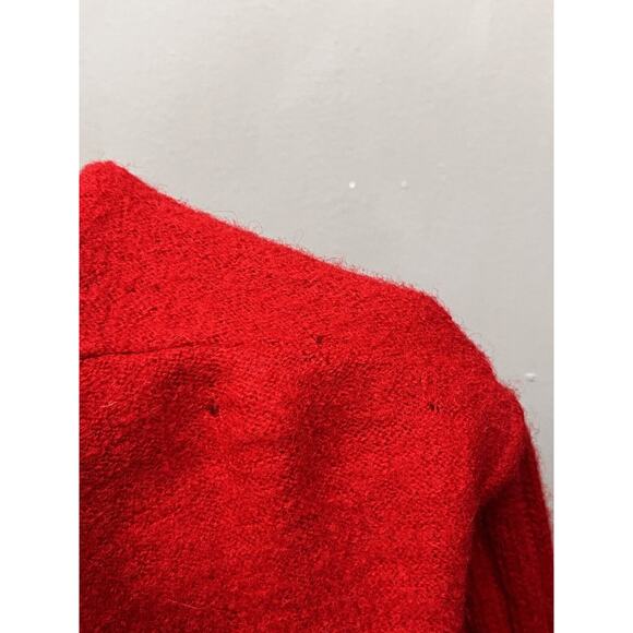 Coldwater Creek Cable Knit Cardigan Womens Large Red Wool Knit Full Zip Pockets - Picture 9 of 10